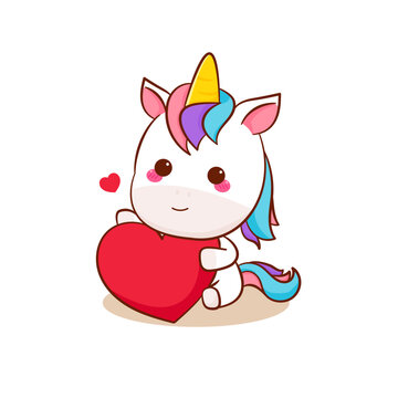 Cute magical pegasus unicorn cartoon with love heart vector. Pony cartoon kawaii animal. Isolated on a white background. 