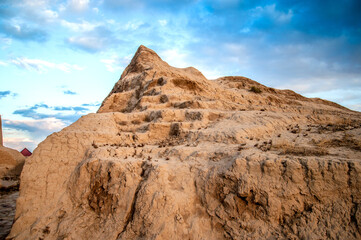 Ruins of the ancient city of Sauran. Historical place of Kazakhstan. Excavations of ancient cities,...