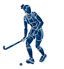 Fototapeta premium Field Hockey Sport Female Player Action Cartoon Graphic Vector