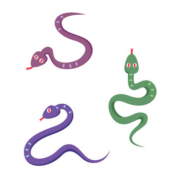 Set of different snakes. Halloween characters in cartoon style.
