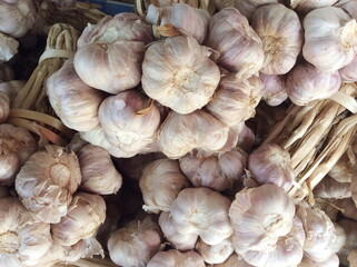 Garlic pile sale at market