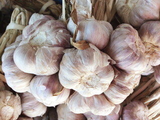 Garlic pile sale at market