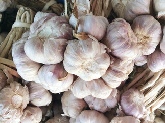 Garlic pile sale at market