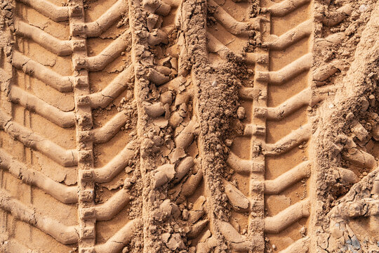 Tyre Tracks On Sand In Construction Site