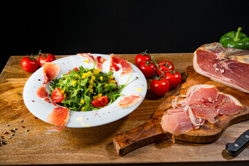 Rocket salad with dried Spanish ham