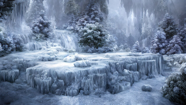 Fantasy land covered with ice