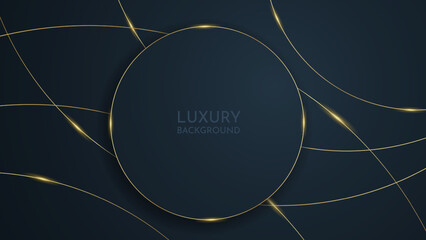 Luxury black background. Circle abstract shiny color gold design. Dimension background