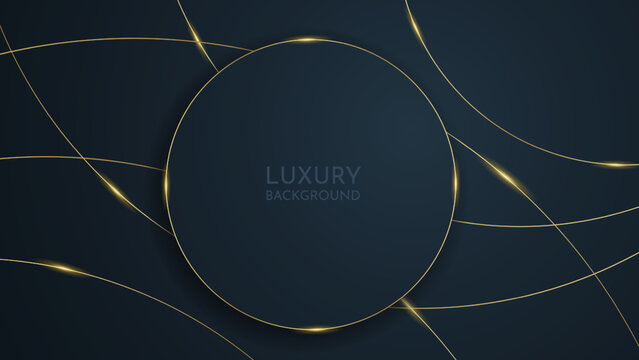 Luxury black background. Circle abstract shiny color gold design. Dimension background
