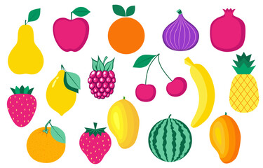 Set of organic fruits and berries.