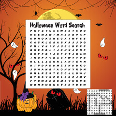 Halloween word search puzzle quiz game  