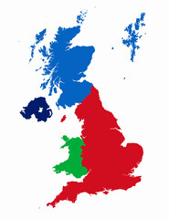 United kingdom map with territories of England, Scotland, Northern Ireland and Wales 3D illustration