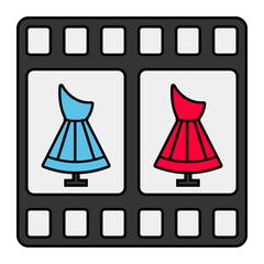 Review recorded images vector color icon design, Ensemble and In vogue symbol, clothing and outfits Sign, Fashion Show and Exhibition stock illustration, Preview image in camera Reel Concept