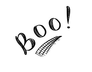 Boo lettering for banner, flyers, and postcards. Design doodle element. Happy Halloween greeting card.