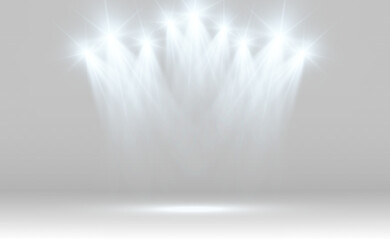 White scene on with spotlights. Vector illustration.	