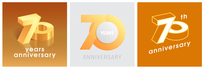 70 years anniversary set of vector graphic icons, logos. Design elements with golden number