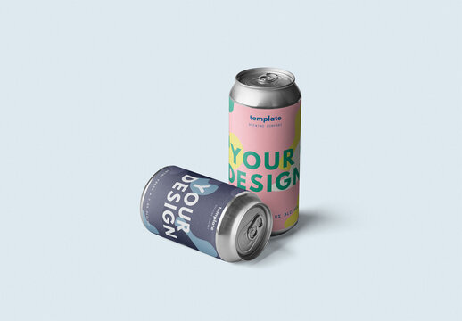 12 and 16 oz Cans Mockup On Customizable Background