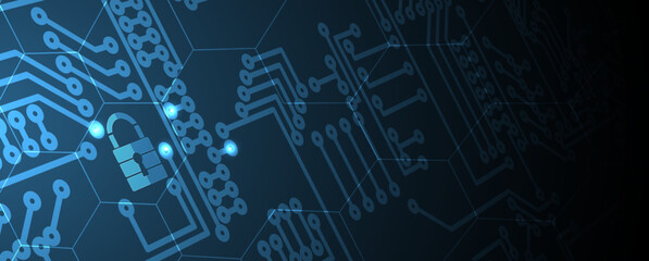internet digital security technology concept for business background. Lock on circuit board