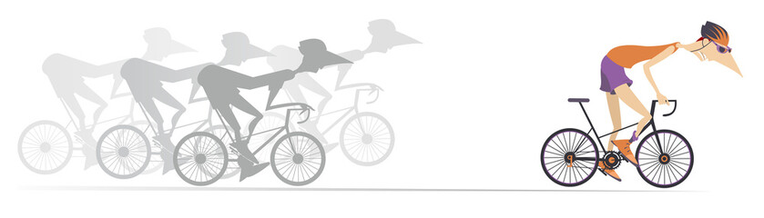 Illustration of cycling race.
Cyclists in competition. Winner, Isolated on white background
