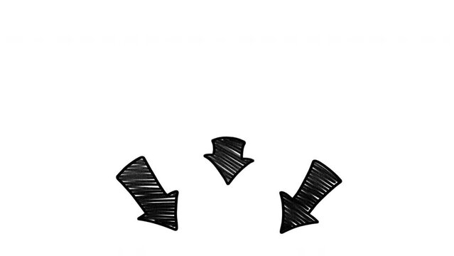 Three doodle arrows pointing down, loopable hand drawn animation on a white background