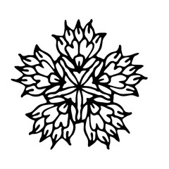 Flower ornament black line art. PNG flower decoration