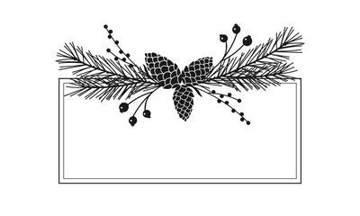 Christmas square floral frame illustration on white background