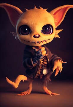 Tiny Cute Adorable Halloween Plush Goblin With Little Sharp Teeth