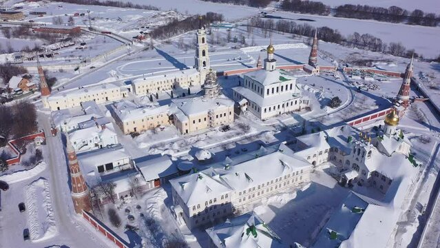 Winter view of the Russian landmark of the Epiphany Staro-Golutvina monastery, located on the outskirts of the city of Kolomna, Russia.