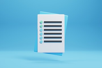 3d rendering checklist clipboard icon isolated on blue background - obrazy, fototapety, plakaty