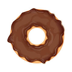 Delicious donut with chocolate icing isolated on white background. Realistic vector illustration of sweet pastries.