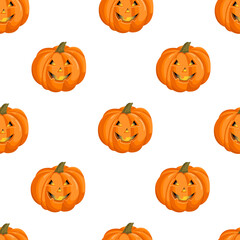 Seamless pattern with a pumpkin with a face for halloween. October harvest. Vector illustration for fabrics, textures, wallpapers, posters, cards. Editable elements.