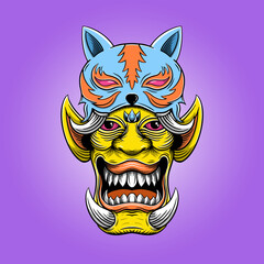 Hand drawn angry monster with cat mask