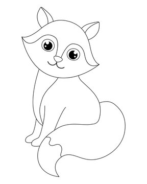 Red fox coloring page. The development of schoolchildren, preschoolers. Fine motor skills, creativity.
On a white background. Design of children's books, notebooks. For printing on paper.  