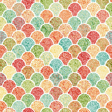 Seamless wavy pattern in the style of pointillism. Grunge vintage texture. Vector illustration.
