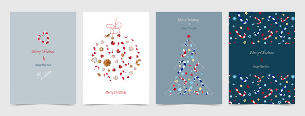 Fototapeta na wymiar Set of Christmas cards. Festive decor in a laconic design.
