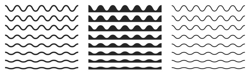 Seamless zigzag and wavy horizontal underline. Wave line and wavy zigzag pattern lines. Set of wavy horizontal lines. - obrazy, fototapety, plakaty