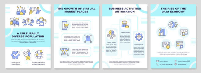 Business trends brochure template. Digitalization. Leaflet design with linear icons. Editable 4 vector layouts for presentation, annual reports. Arial-Black, Myriad Pro-Regular fonts used