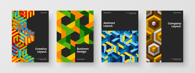 Fototapeta premium Bright journal cover design vector layout set. Abstract mosaic hexagons poster concept composition.