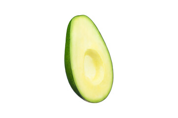 Half of fresh avocado without pit isolated on white background. Ripe fresh green avocado Clipping...