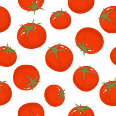 Tomatoes seamless pattern in cartoon flat style. Vector illustration. Healthy food background. Vector illustration.