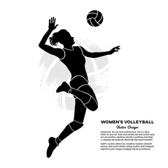 Black silhouette Female volleyball player jumping to hit the ball. Vector illustration