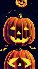 Halloween creepy vector background. Scary cartoon illustration. Horror moon, pumpkins and tombstones creepy background.