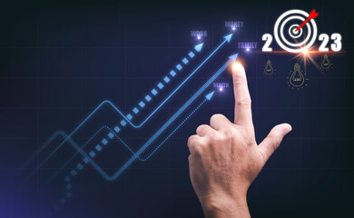 2023 targeting concept for success, goals focus on performance in areas such as work, finances, health and family, setting objectives or goals for success, managing life balance.