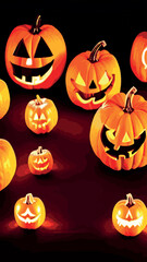 Halloween creepy vector background. Scary cartoon illustration. Horror moon, pumpkins and tombstones creepy background.