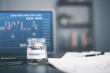 Message on paper and coins in glass jar,savings concept. financial growth, business investment and currency exchange, financial asset investment management,Sustainable Profit Increase