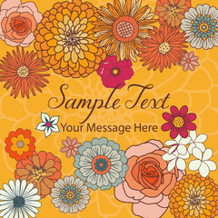 Retro Groovy Florals Vector Card Background