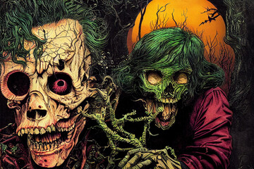 Halloween  zombie   background, vintage style, digital illustration