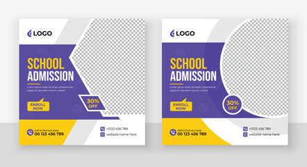 School Admission Social Media Post Design, Back to School Social Media Post Template