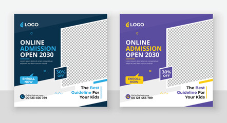 School Admission Social Media Post Design, Back to School Social Media Post Template