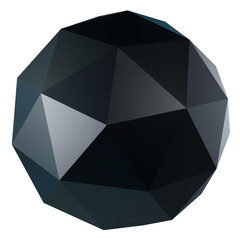 3d black metallic ico sphere shape. Dark isolated png element