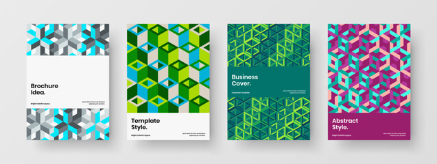 Abstract corporate brochure vector design template composition. Original geometric pattern cover layout set.